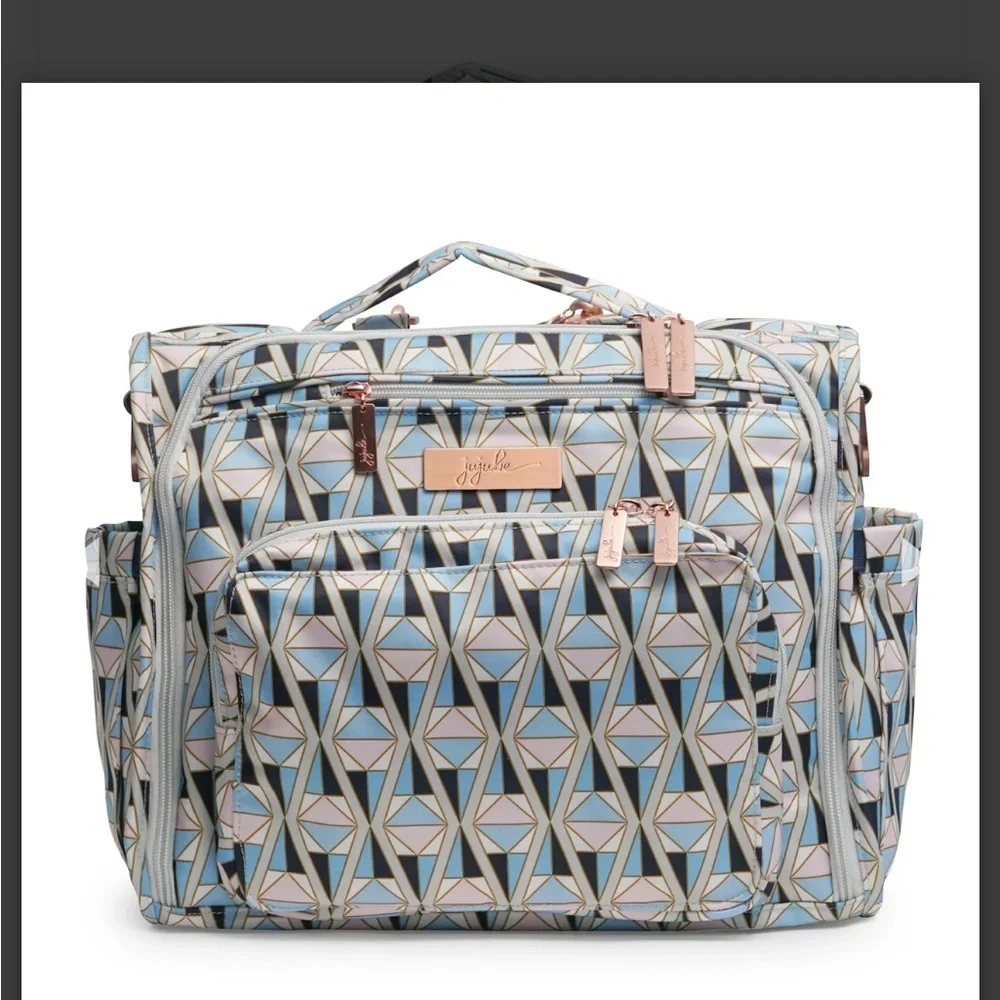 JuJuBe BFF Diaper Bag Prism Rose Geometric Backpack Messenger Rose Gold Hardware